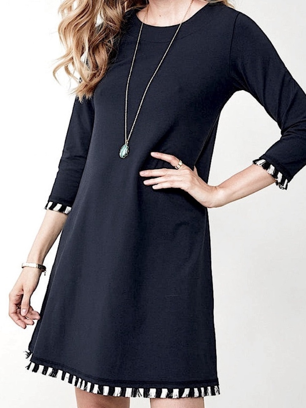Spartina 449 Island Fringe Dress Peruvian Cotton Black Medium